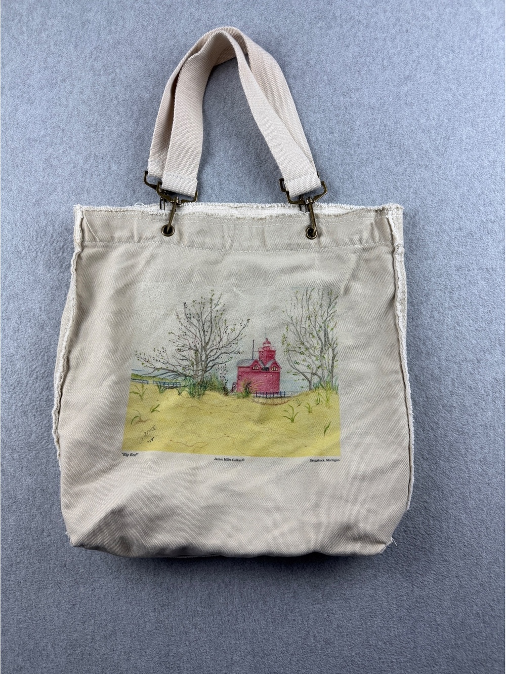 Janice Miles Gallery Big Red Saugatuck Michigan Canvas Tote Bag Lighthouse